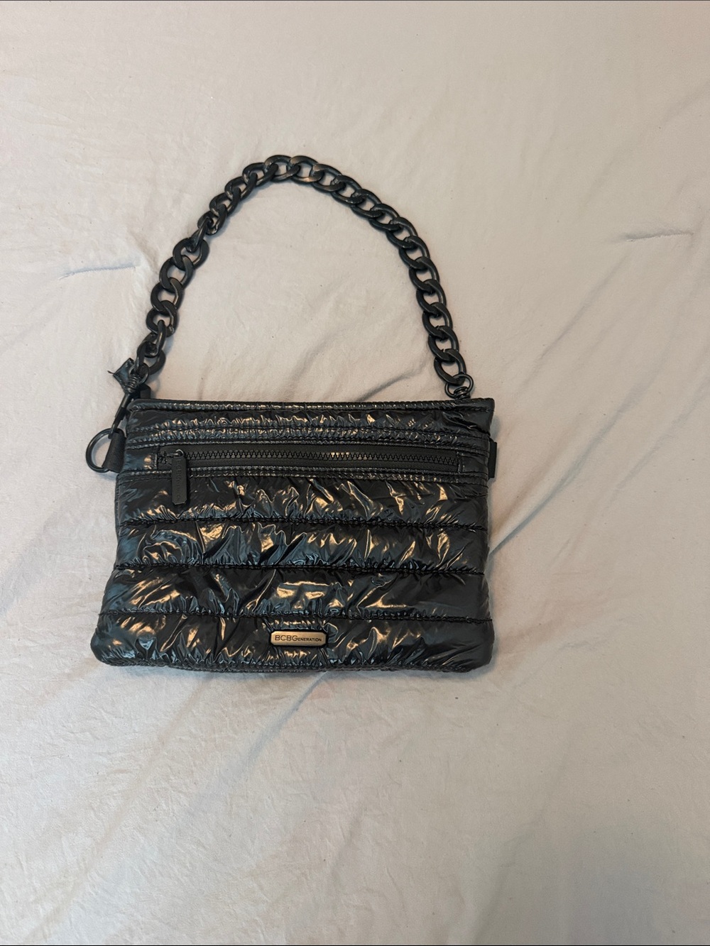 BCBGeneration Black Quilted Puffer Shoulder Bag with Chain Handle